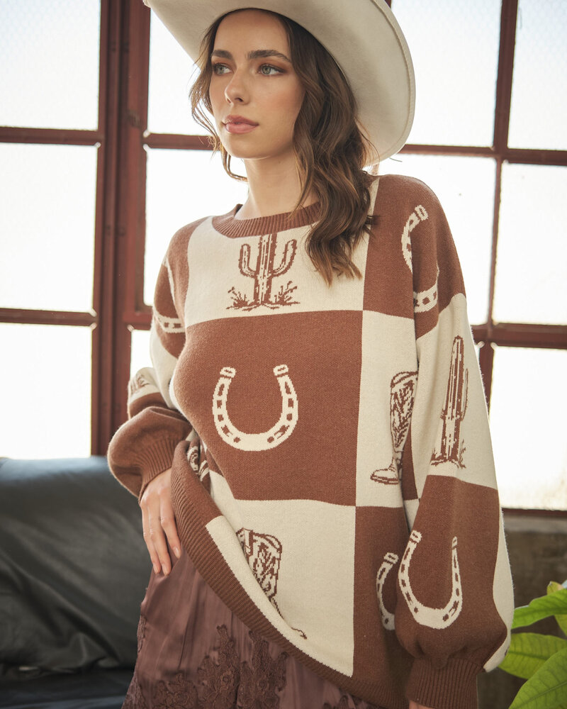 Western Checker Oversized Sweater
