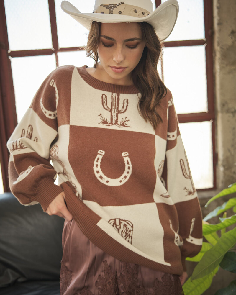 Western Checker Oversized Sweater