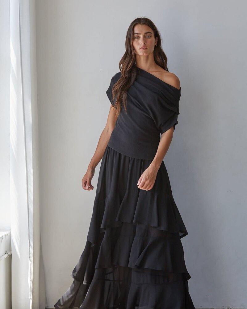 Solid Off Shoulder Drape Top
