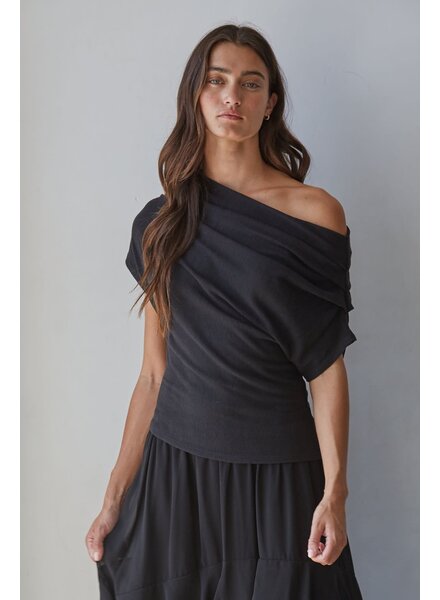Solid Off Shoulder Drape Top