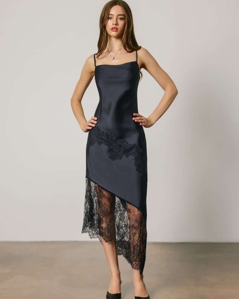 Midnight Asymmetrical Lace Dress