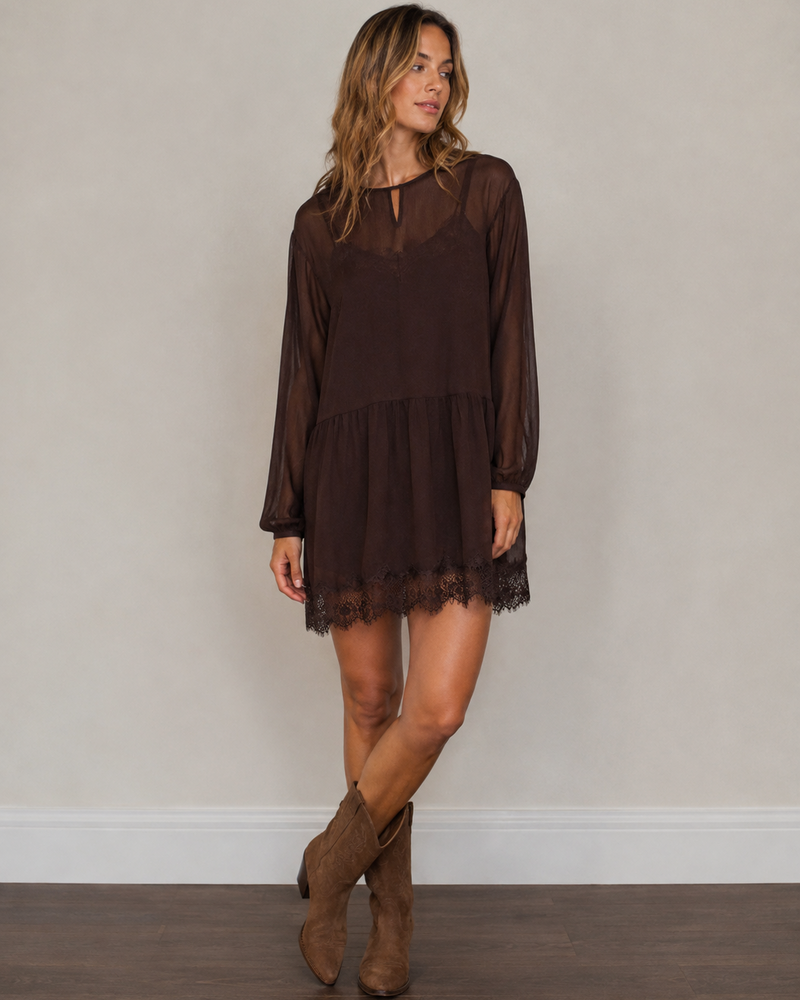 Vero Moda Lalie Lace Dress | Chocolate
