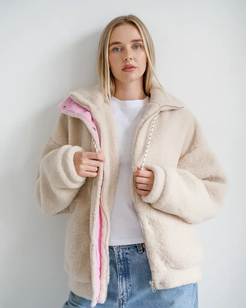 Snap Sherpa Jacket | Pink Details