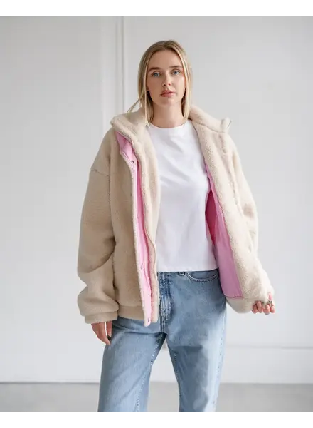Snap Sherpa Jacket | Pink Details