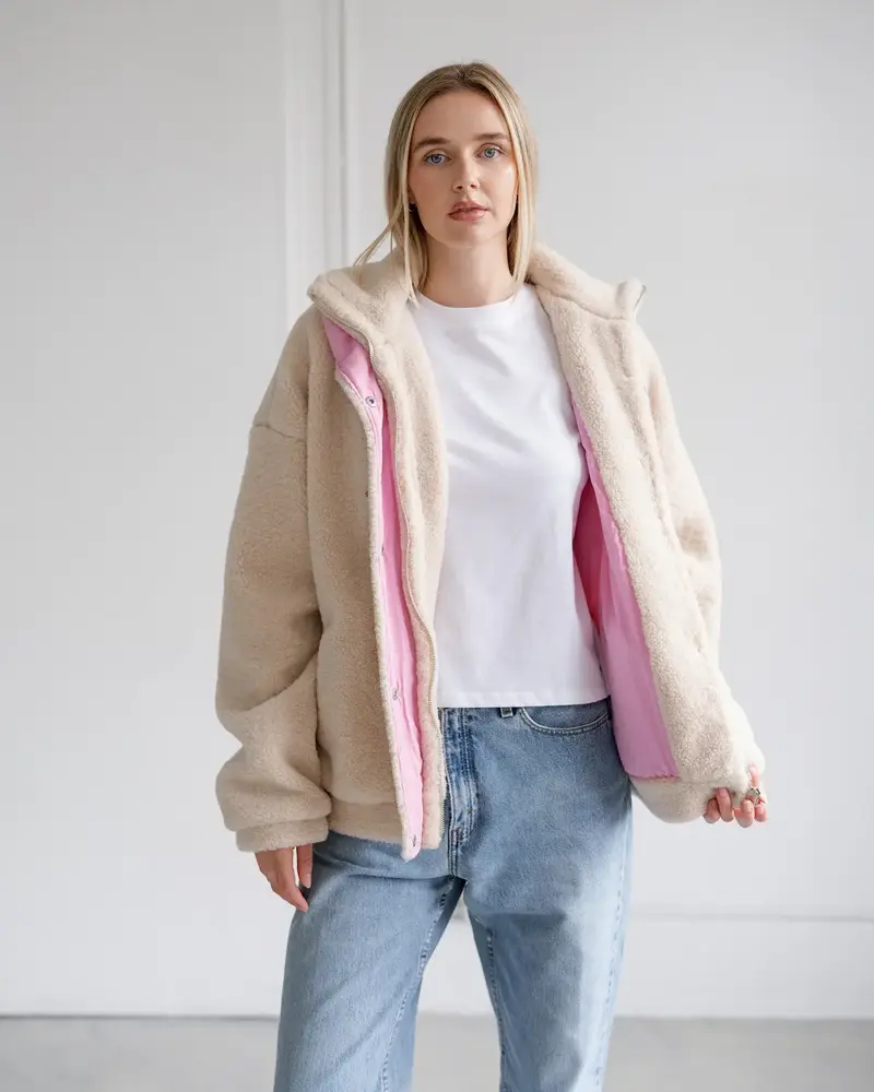 Snap Sherpa Jacket | Pink Details