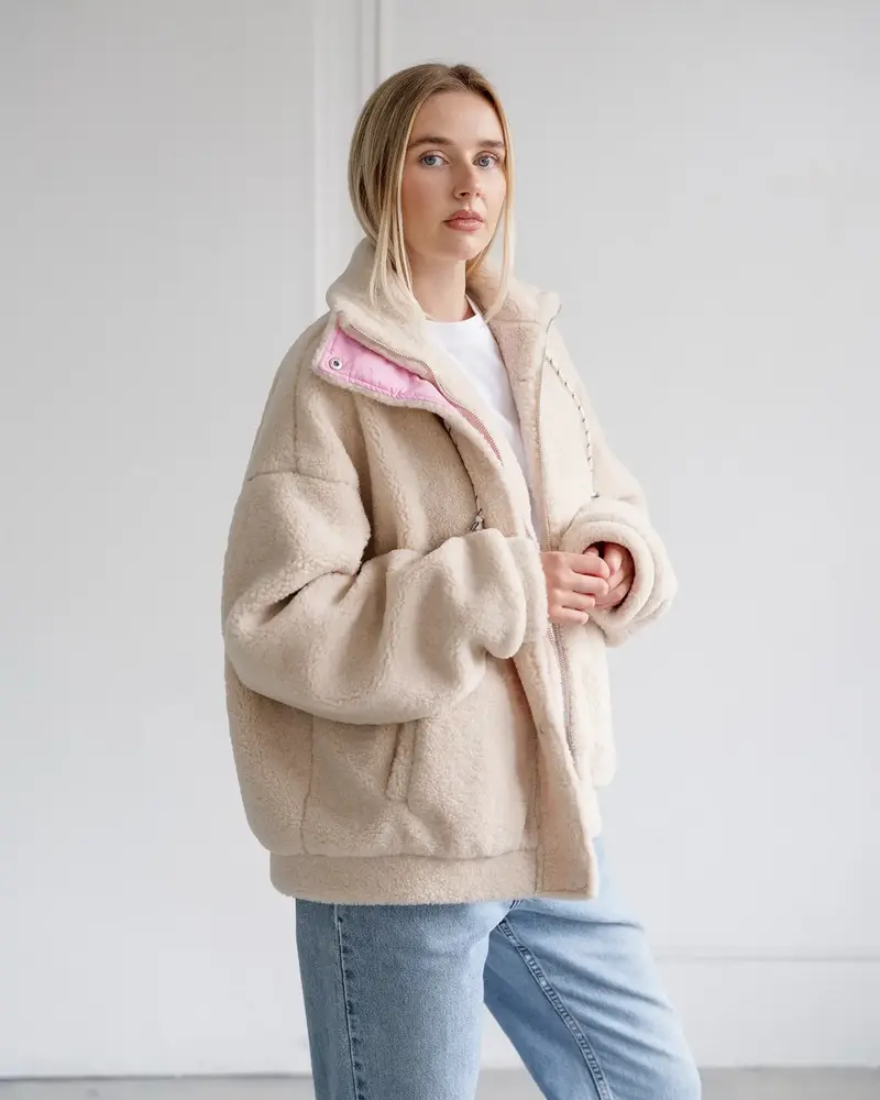 Snap Sherpa Jacket | Pink Details
