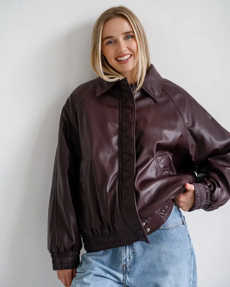 Classic Oversized Vegan Leather Bomber | Plum