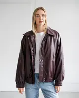 Classic Oversized Vegan Leather Bomber | Plum