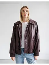 Classic Oversized Vegan Leather Bomber | Plum