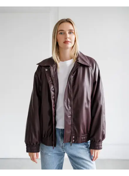 Classic Oversized Vegan Leather Bomber | Plum