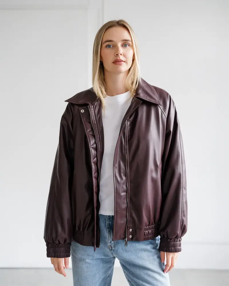 Classic Oversized Vegan Leather Bomber | Plum