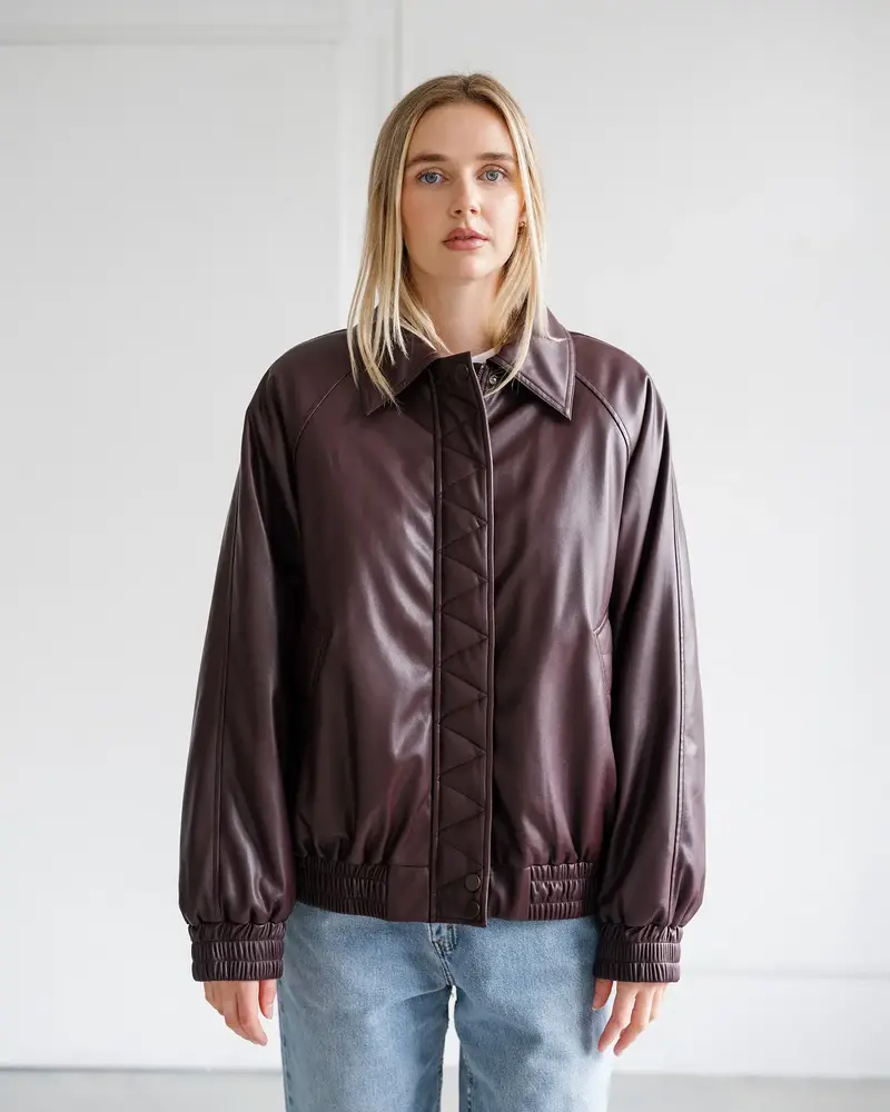 Classic Oversized Vegan Leather Bomber | Plum
