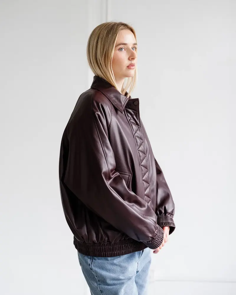 Classic Oversized Vegan Leather Bomber | Plum