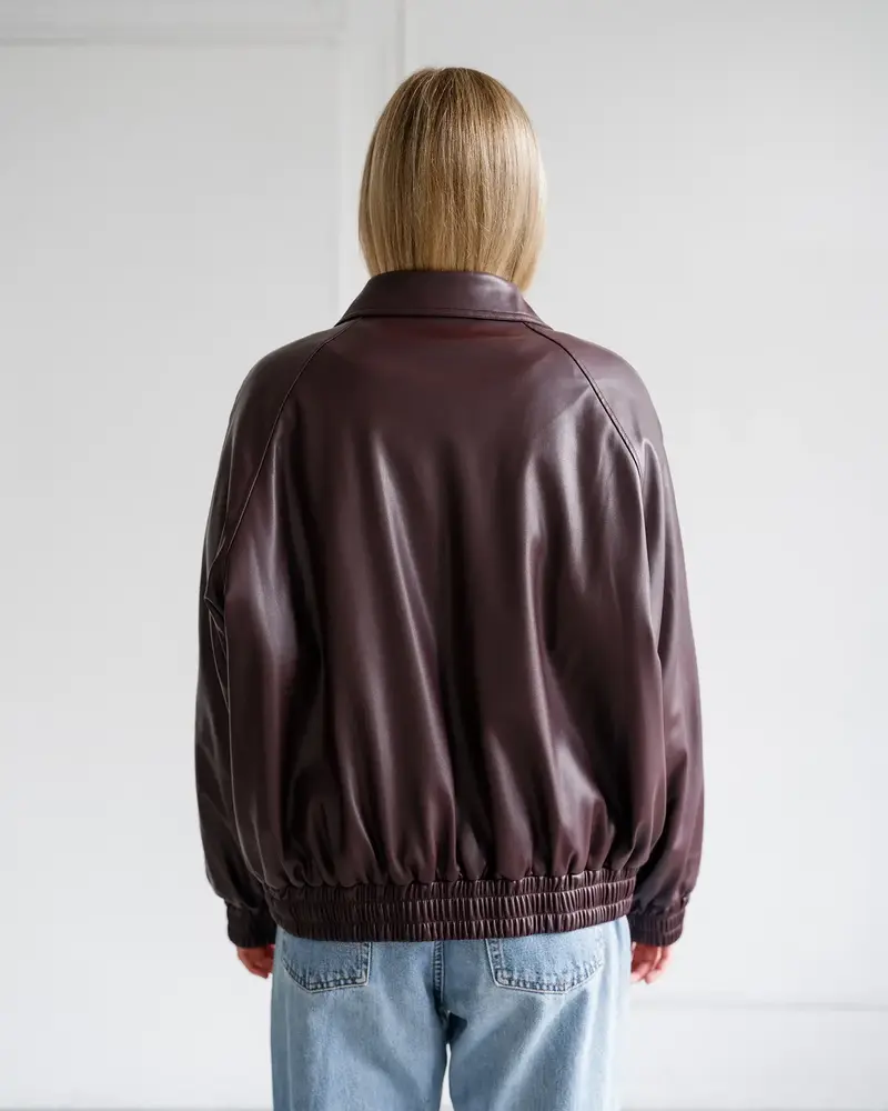 Classic Oversized Vegan Leather Bomber | Plum