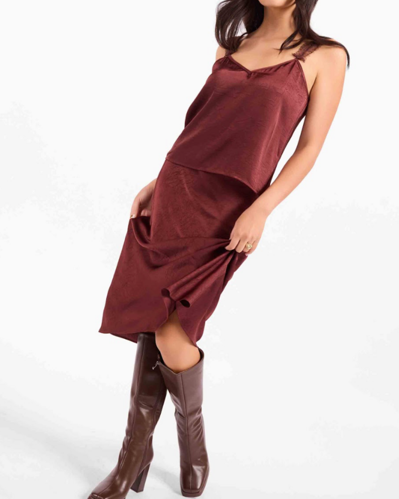 Satin Midi Skirt | Wine