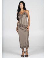 Sandra Satin Lace Trim Skirt | Taupe