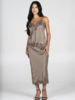 Sandra Satin Lace Trim Skirt | Taupe