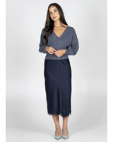 Sandra Satin Lace Trim Skirt | Navy