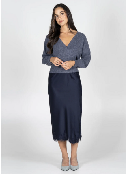 Sandra Satin Lace Trim Skirt | Navy