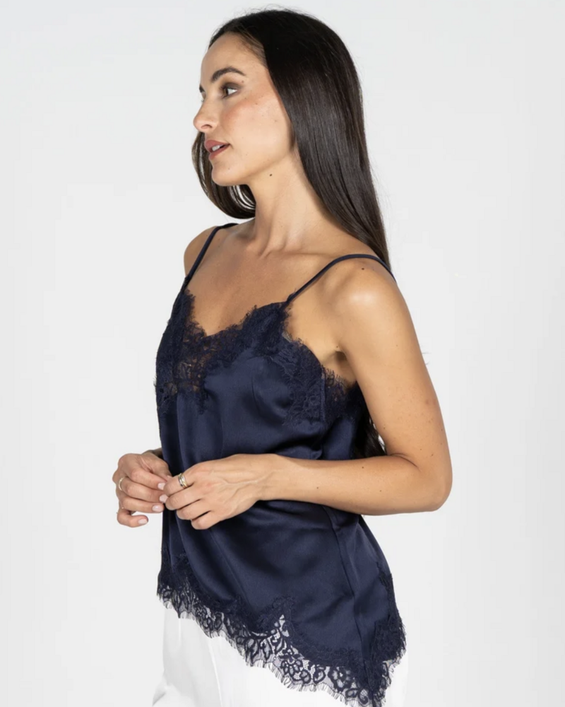 Satin Lace Cami | Navy