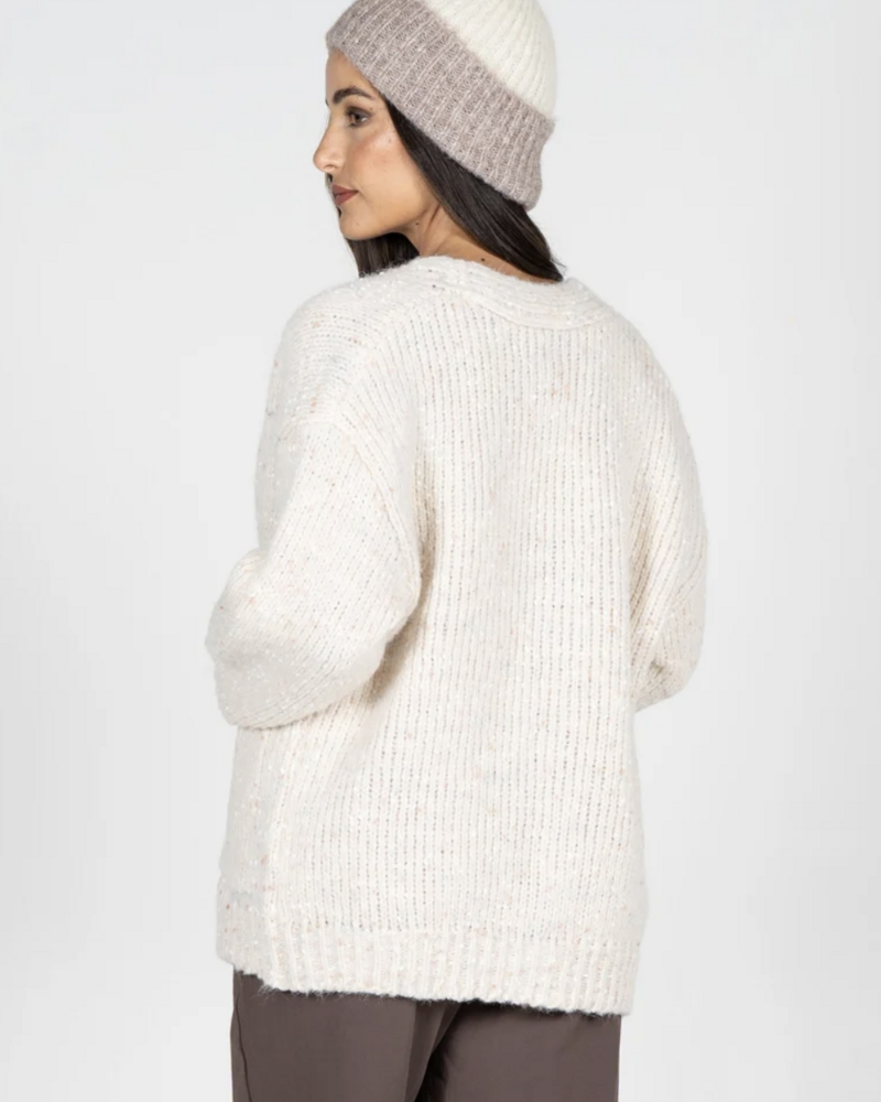 Mixed Yarn Relaxed Fit Cardigan | Ivory