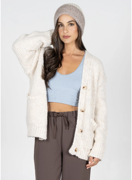 Mixed Yarn Relaxed Fit Cardigan | Ivory