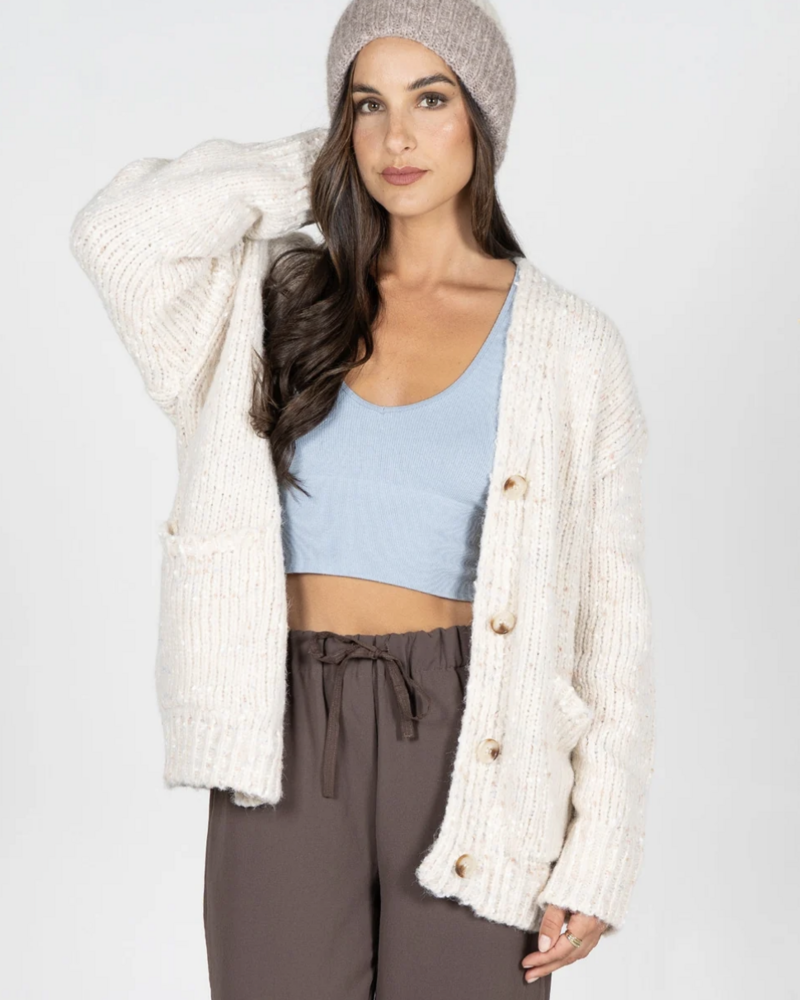 Mixed Yarn Relaxed Fit Cardigan | Ivory