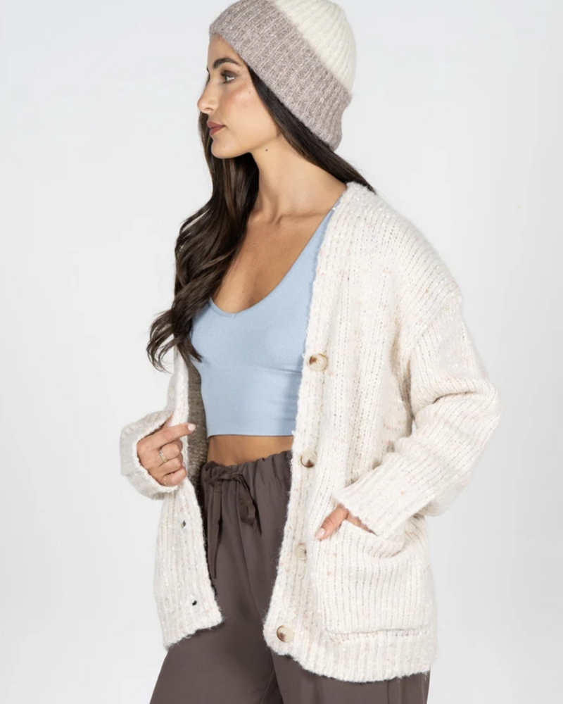Mixed Yarn Relaxed Fit Cardigan | Ivory