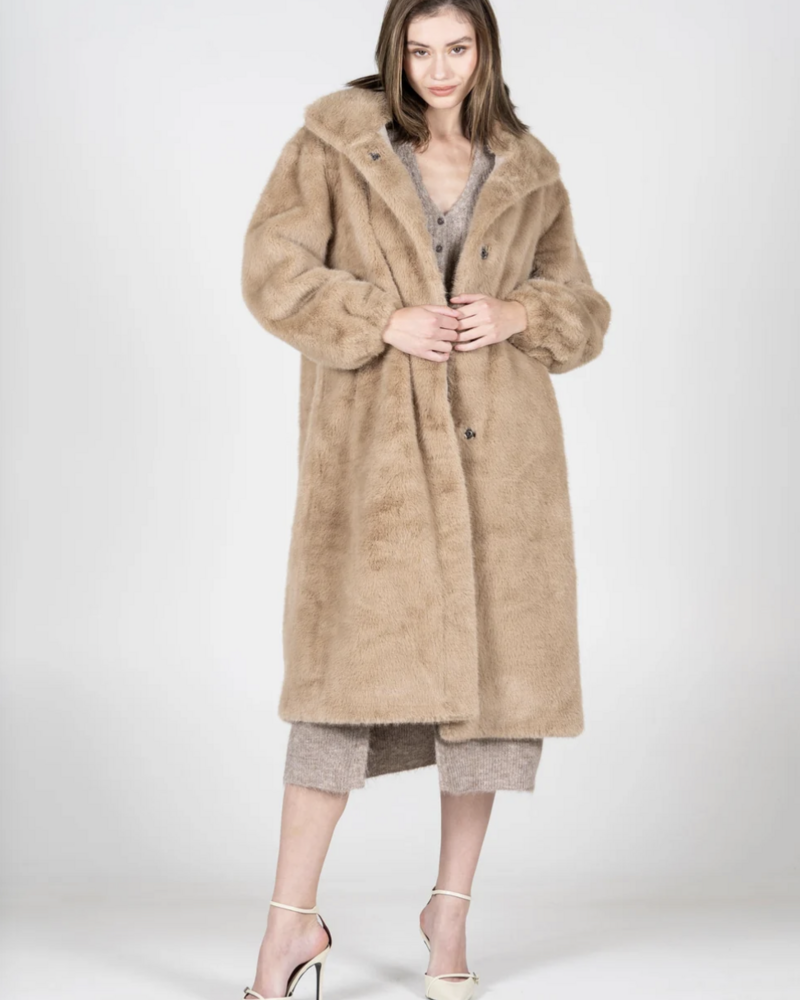 Adeline Faux Fur Long Coat | Camel