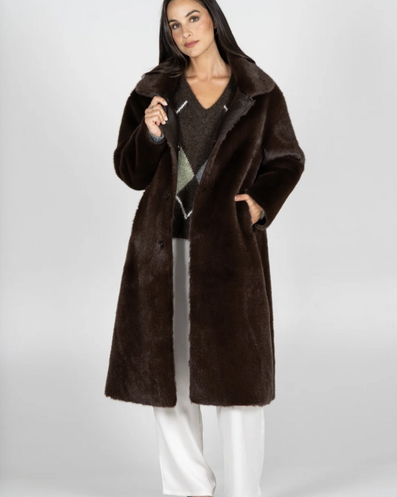 Reversible Long Fur Jacket | Espresso