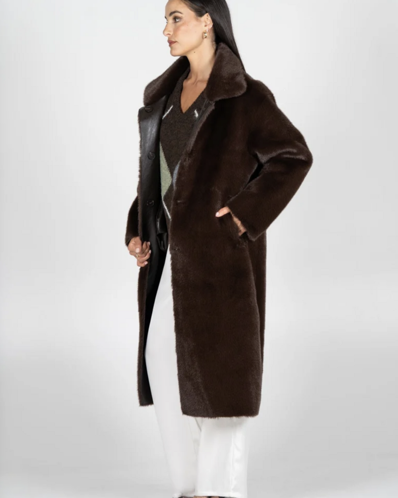 Reversible Long Fur Jacket | Espresso