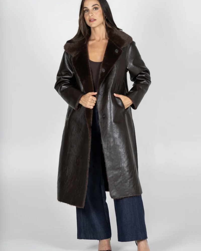 Reversible Long Fur Jacket | Espresso