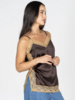 Sandra Satin Lace Trim Cami | Brown