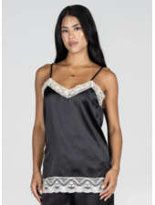 Sandra Satin Lace Trim Cami | Black