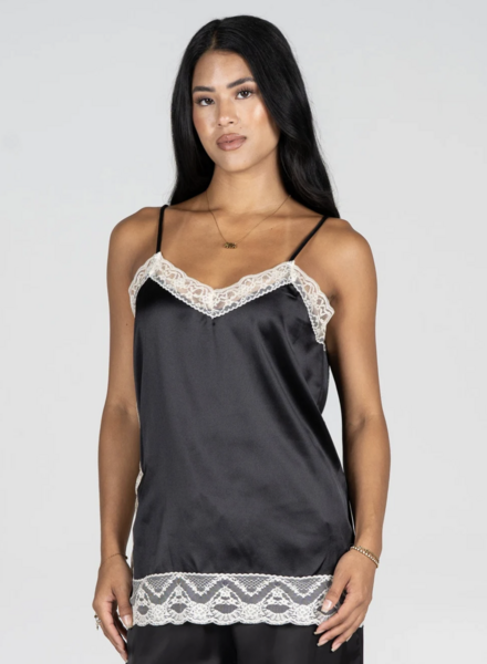 Sandra Satin Lace Trim Cami | Black