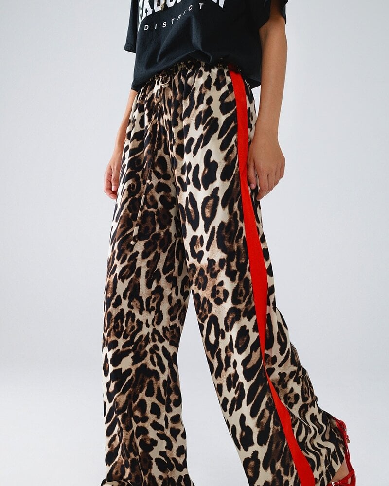 Q2 Wild Side Leopard Pants | Red Stripe