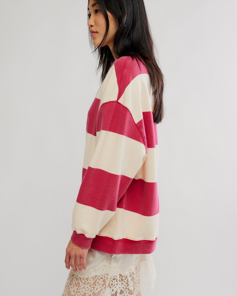 Free People Classic Striped Oversized Crewneck | Cherry