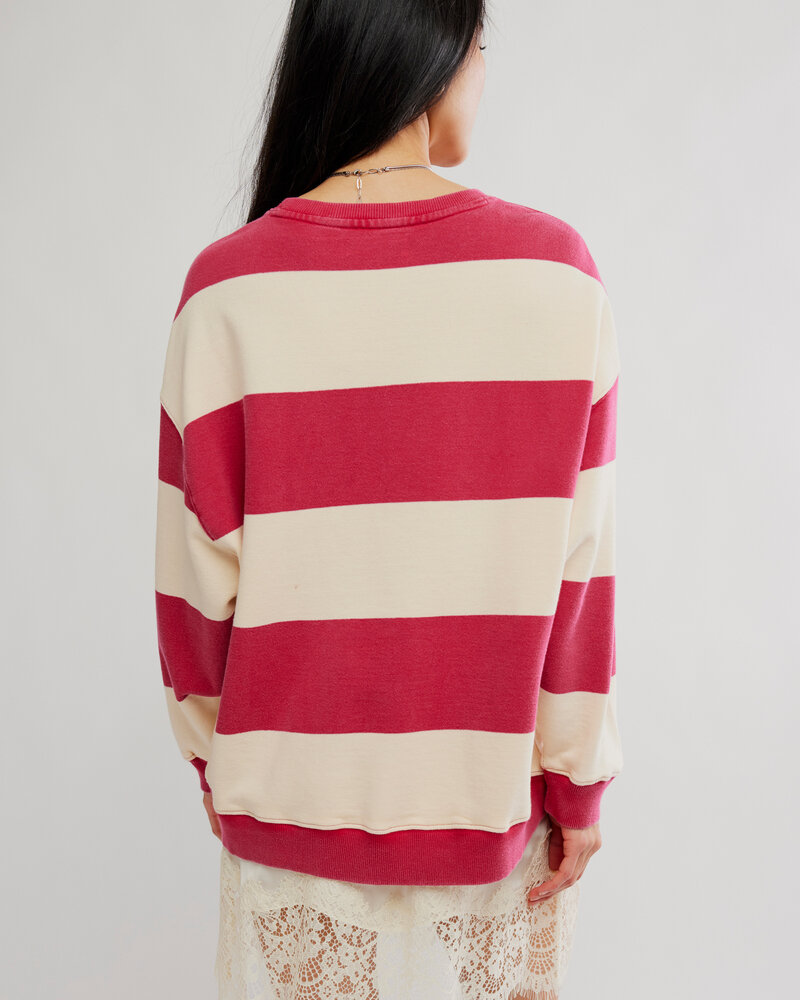 Free People Classic Striped Oversized Crewneck | Cherry