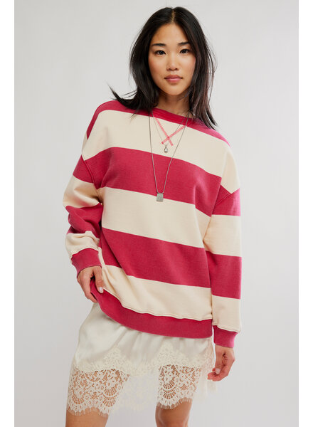 Free People Classic Striped Oversized Crewneck | Cherry