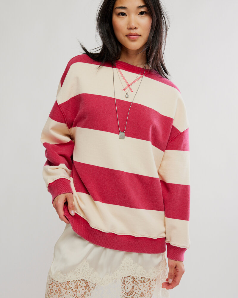 Free People Classic Striped Oversized Crewneck | Cherry