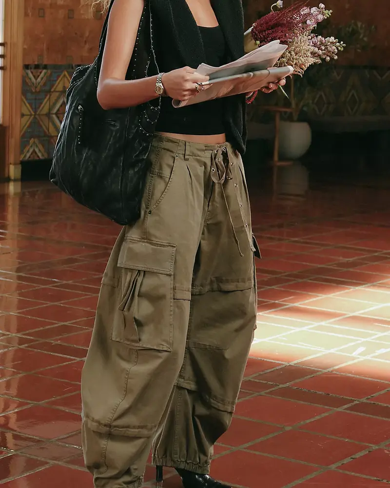 Free People Reef Curved Twill Cargo Pants | Aloe