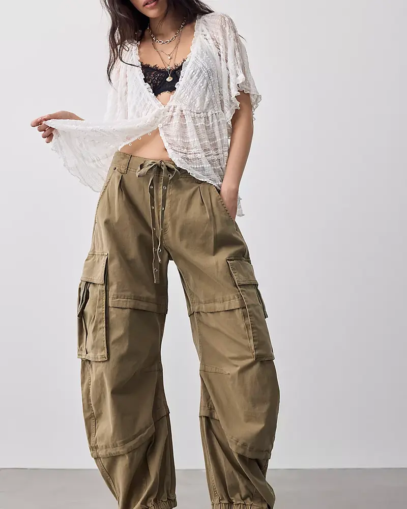 Free People Reef Curved Twill Cargo Pants | Aloe