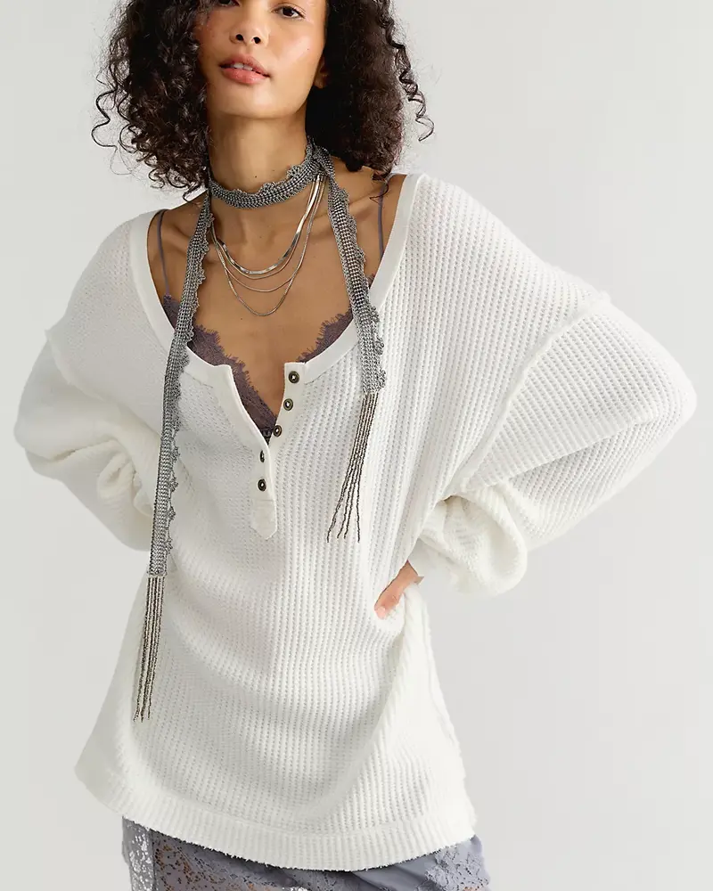 Free People Montreal Oversized Thermal Henley | Ivory