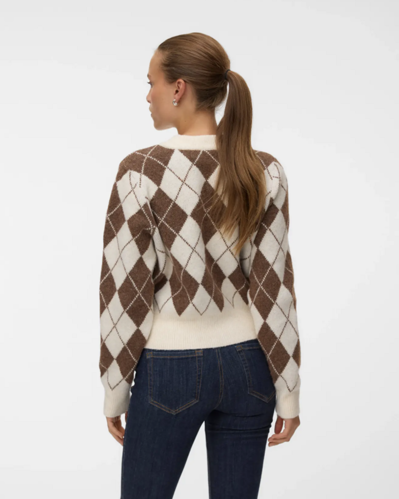 Vero Moda Halo Argyle Cardigan | Cocoa