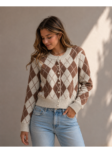 Vero Moda Halo Argyle Cardigan | Cocoa