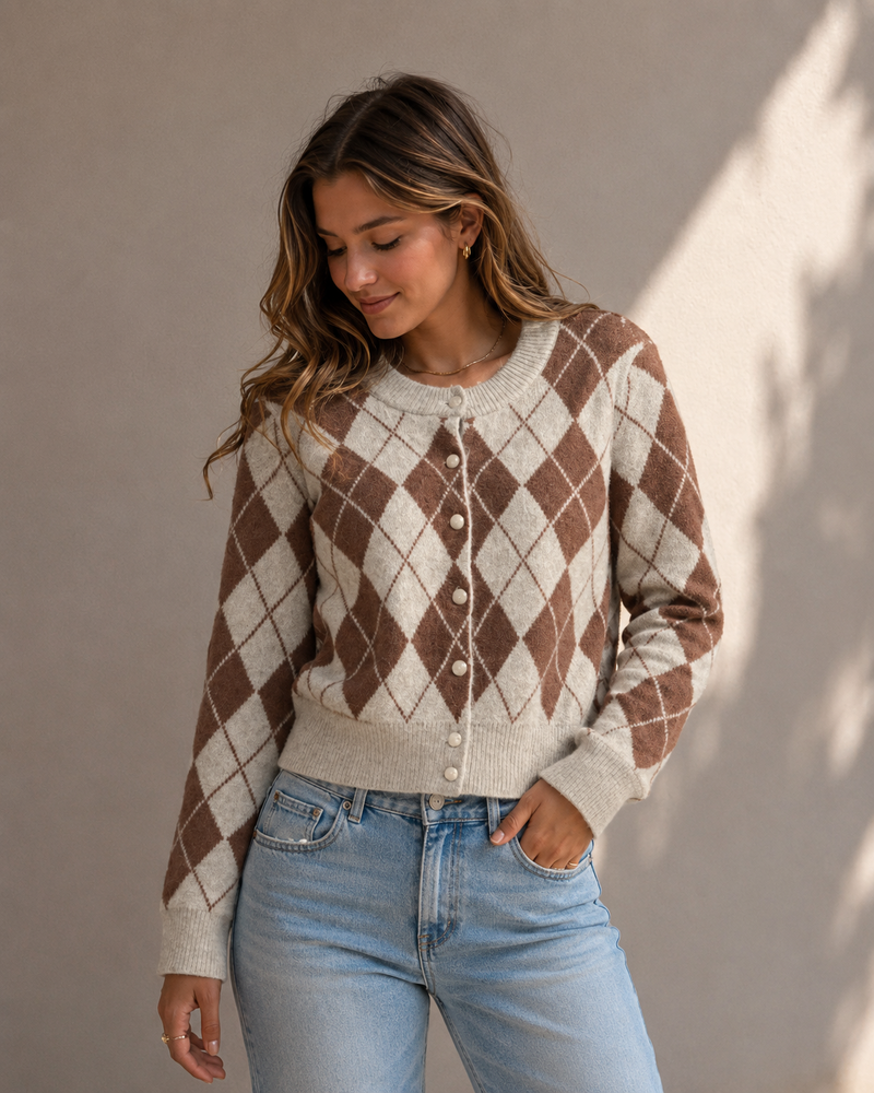 Vero Moda Halo Argyle Cardigan | Cocoa