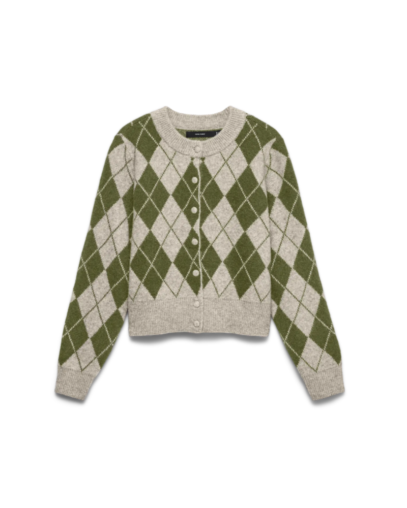 Vero Moda Halo Argyle Cardigan | Green