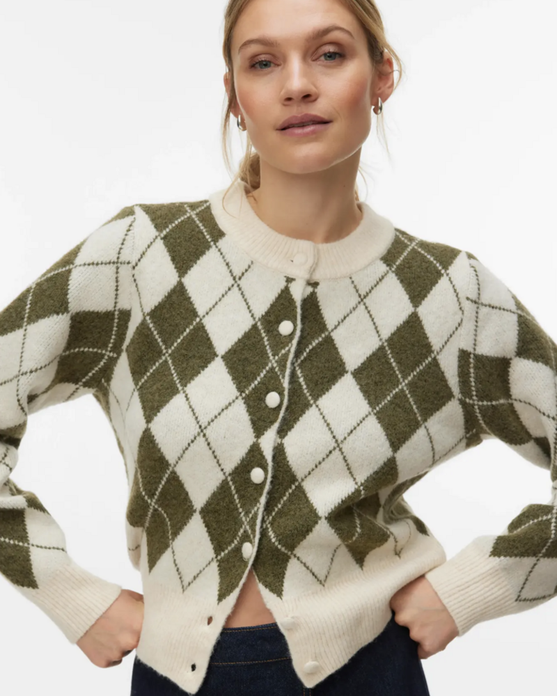 Vero Moda Halo Argyle Cardigan | Green