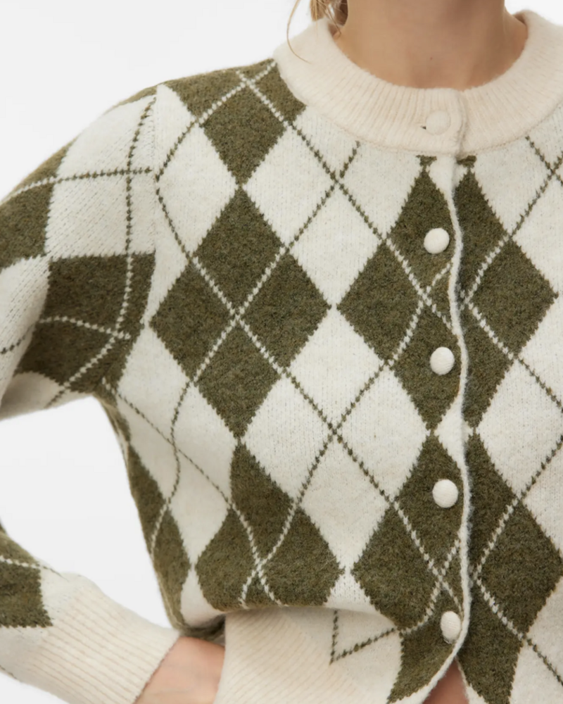 Vero Moda Halo Argyle Cardigan | Green