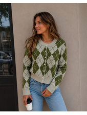 Vero Moda Halo Argyle Cardigan | Green
